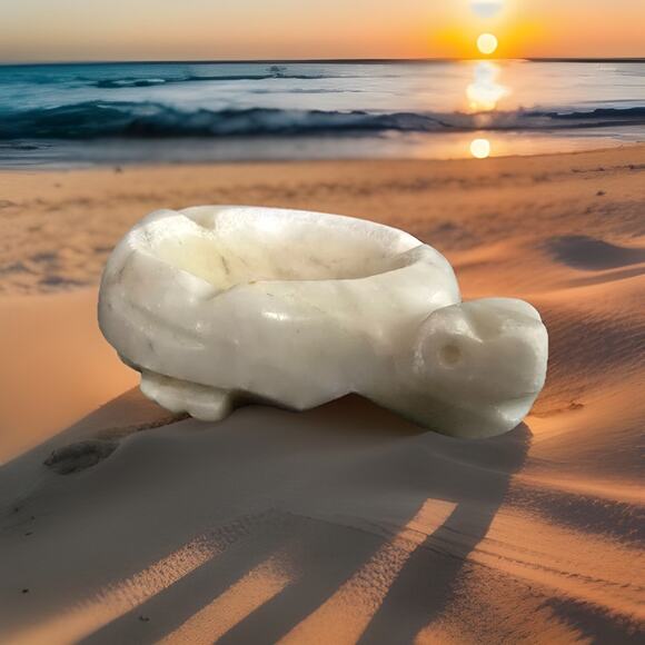 Vintage Mid Century Modern Elegant Marble Carved Turtle Ashtray Retro MCM - Picture 2 of 9